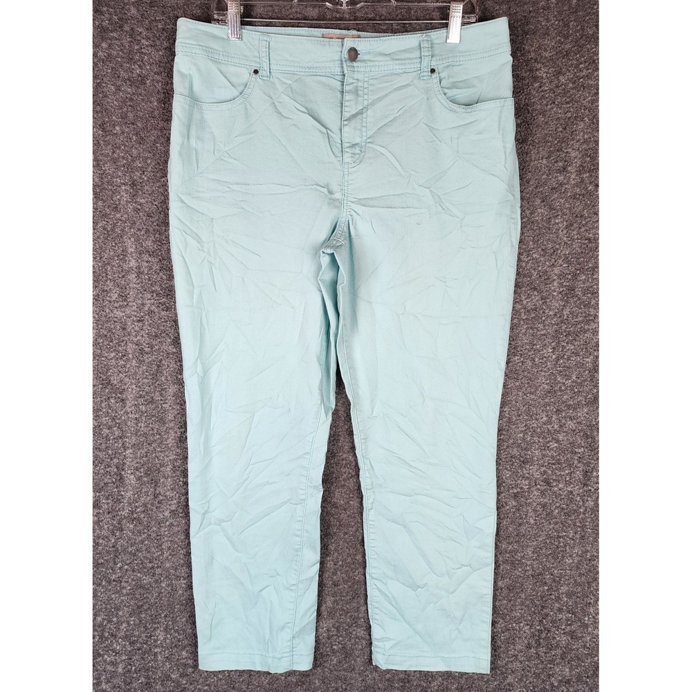 Chico's Pants Womens 2 Straight Leg Aqua Blue Stretch EUC